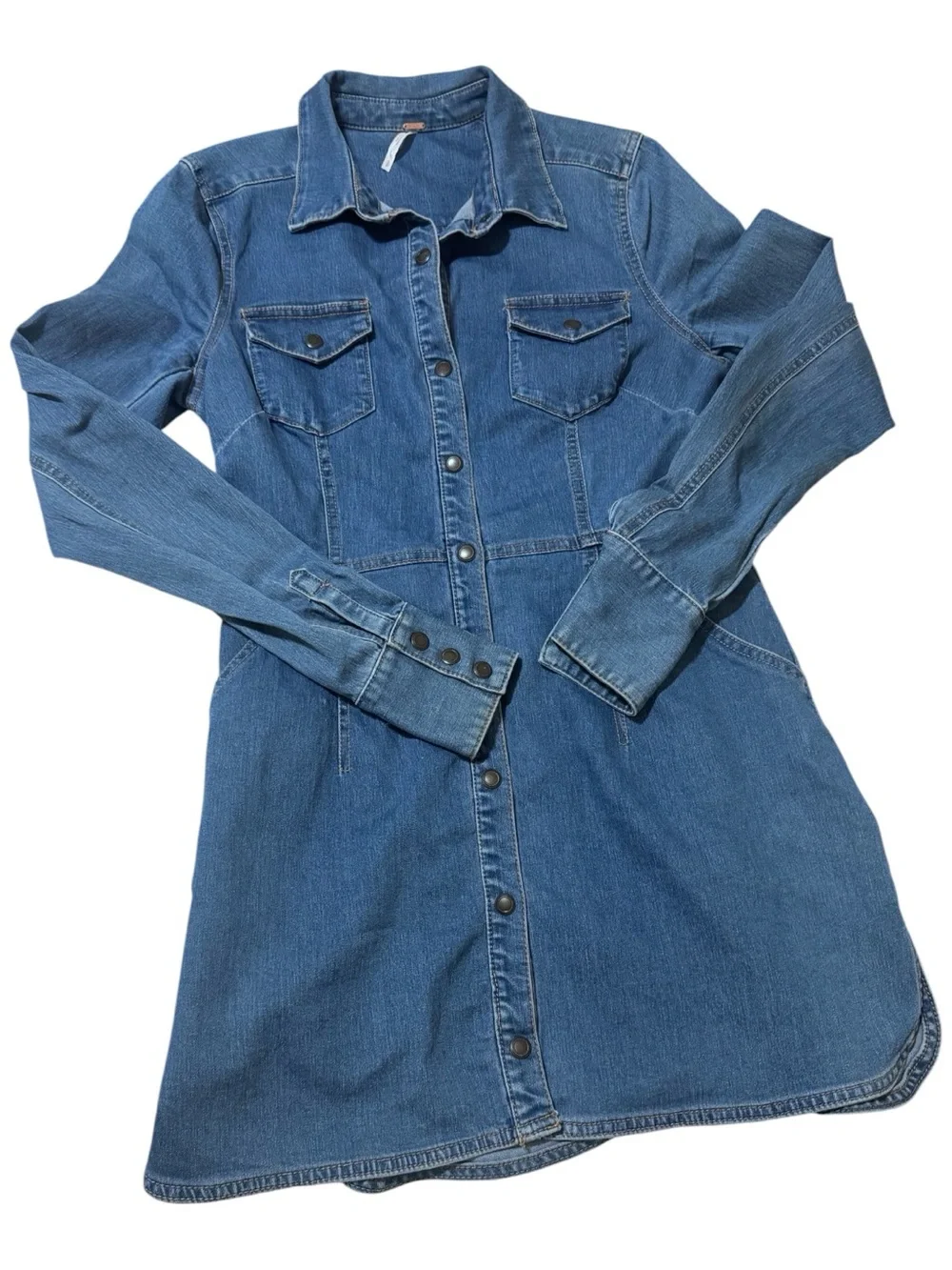 Free People Blue Denim Button-Front Mini Dress